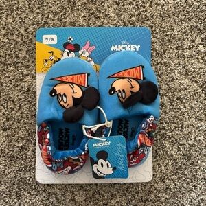 New Mickey Mouse Disney Kid’s Slippers Size 7/8 Boys/Girls Blue Cozy Plush